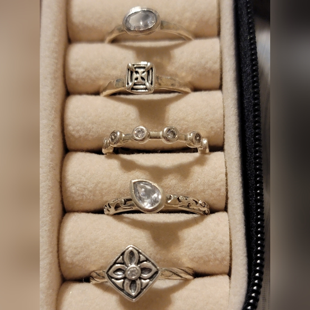 Silpada Vintage Stacking Ring Set of 5 Sterling Silver and White Topaz Size 6